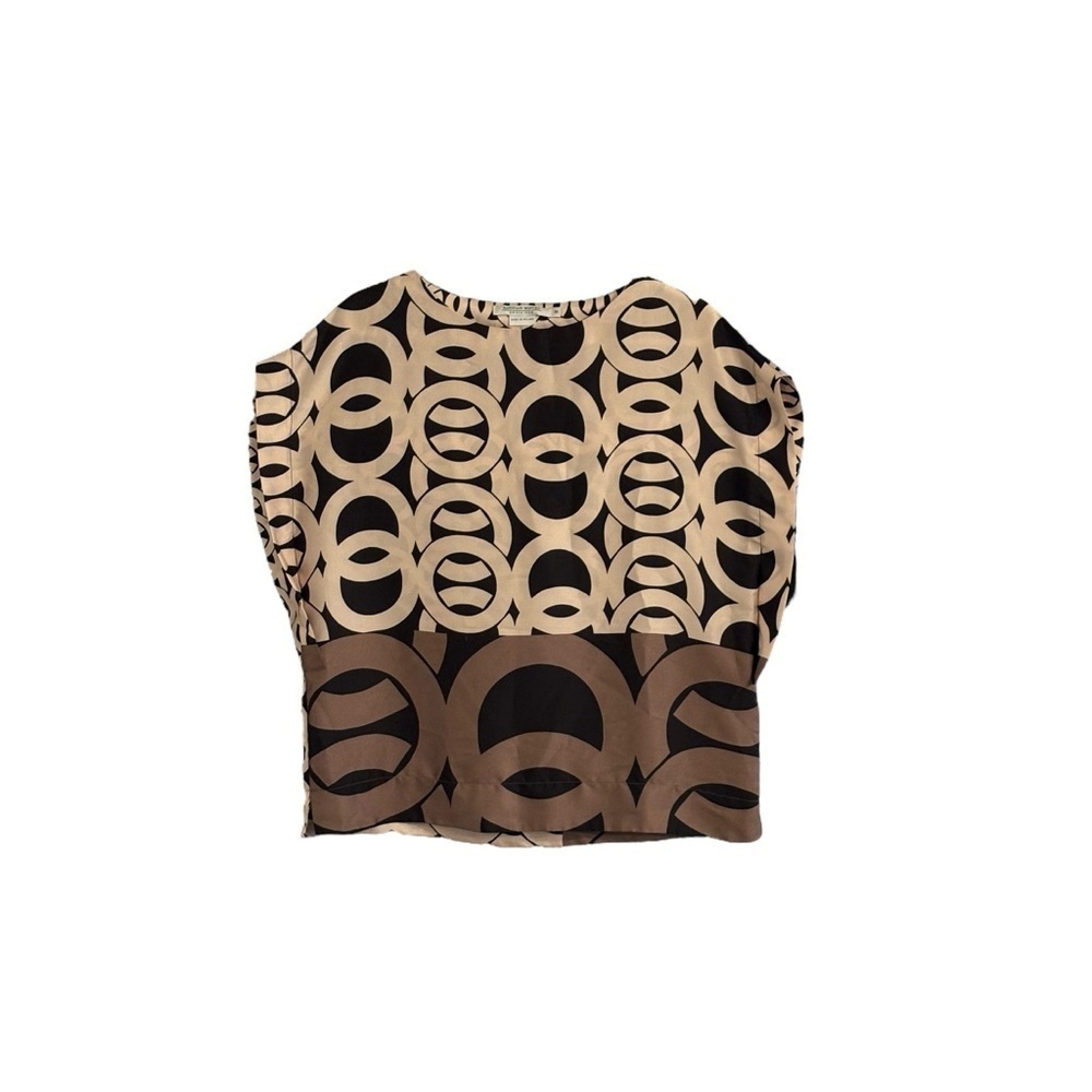 summum Woman Amsterdam Poland Top Blouse Size 36 Medium Tan Black Brown - Picture 2 of 9